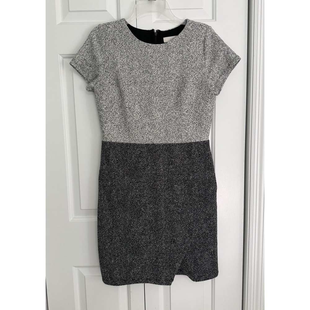 LOFT Speckled Tweed Short Sleeve Sheath Dress Gray/Black Size 4